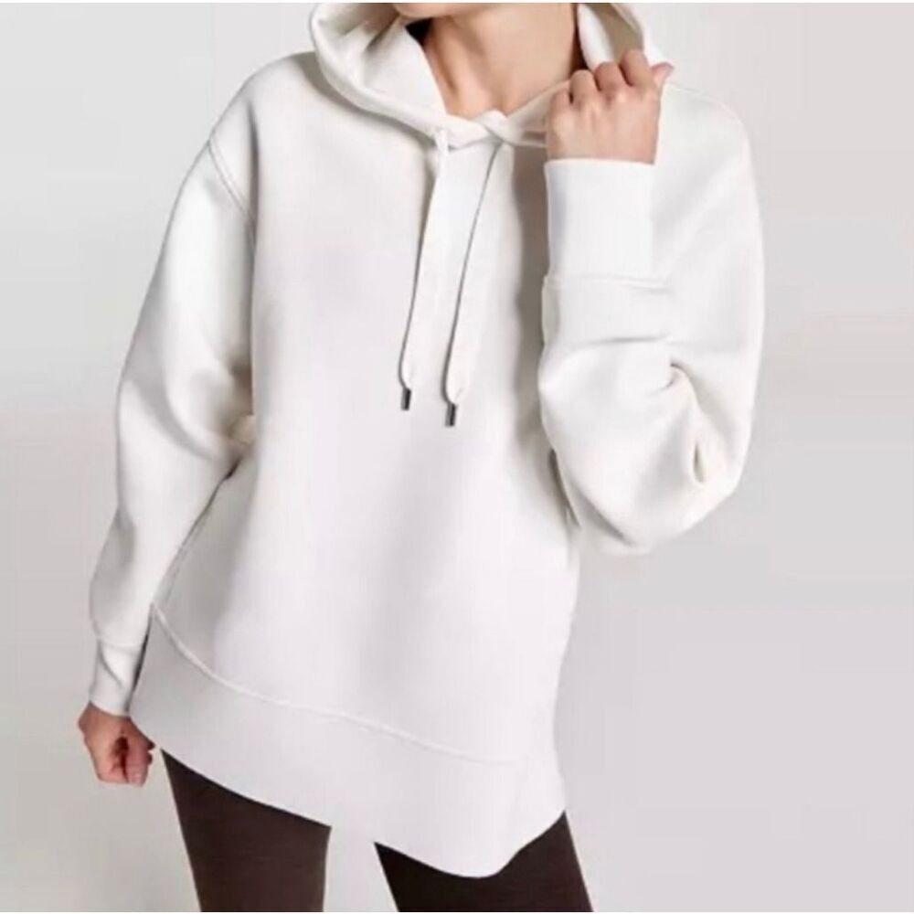 Calia Women’s XS Soft Scuba Oversized Side Slit Hoodie Sweatshirt White Gym